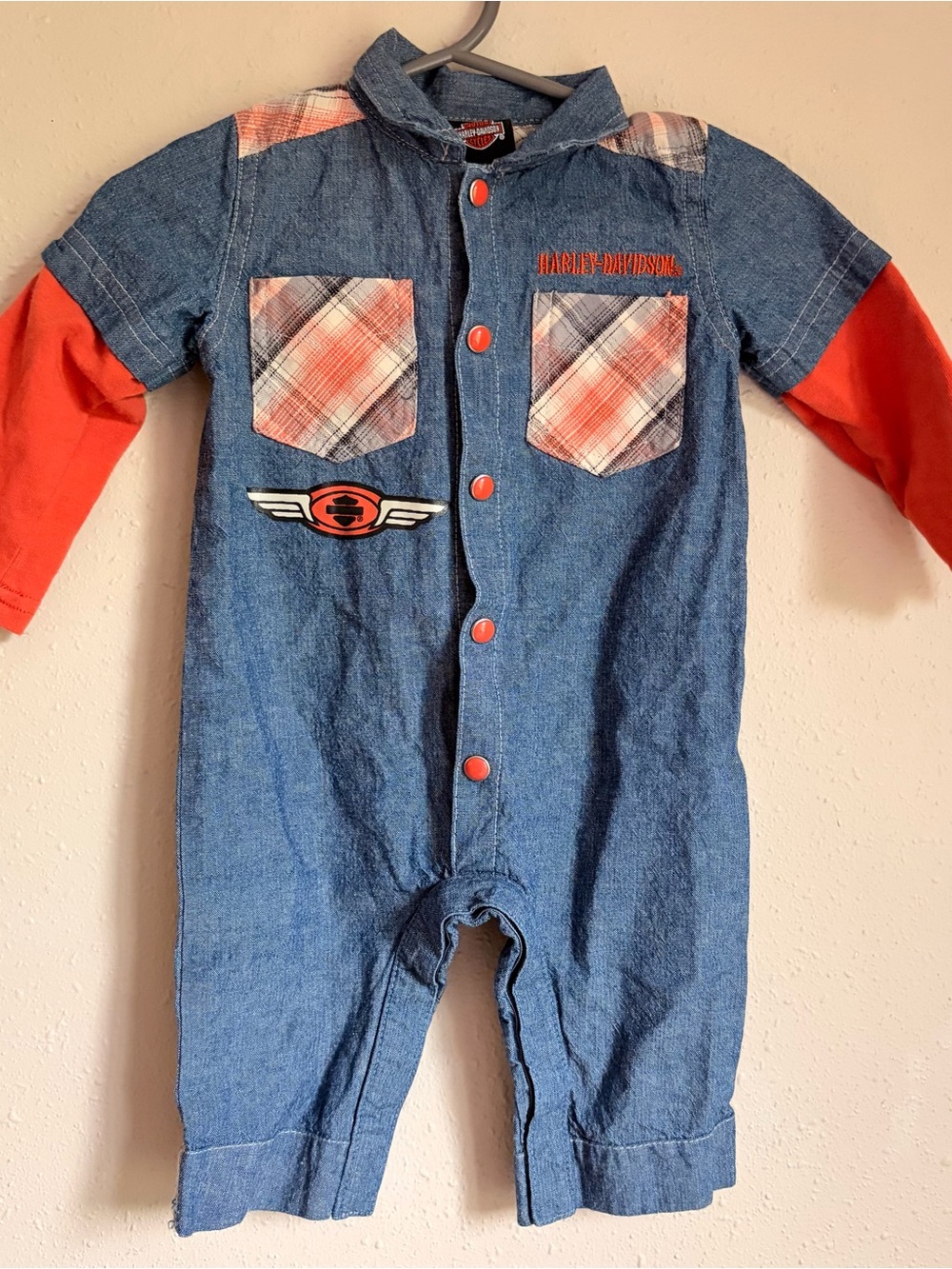 Harley-Davidson Blue Denim Coverall with Orange Sleeves
